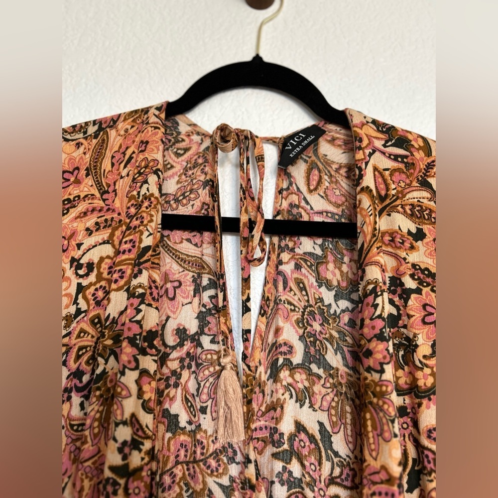 VICI Boho Paisley Wrap Maxi Dress Earth Tone Floral Print Flowy Festival cottage - Picture 7 of 16